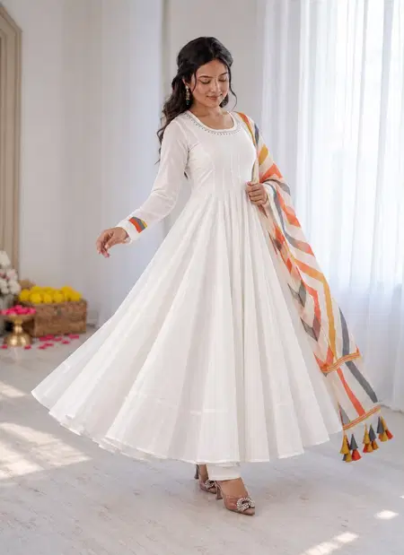 Nsr 917 Mal Cotton With Embroidery Work Anarkali Kurti With Bottom Dupatta